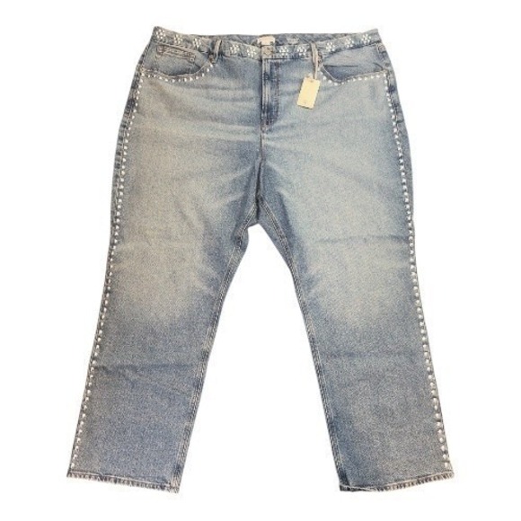 Good American Good Icon Straight Studded Jeans Indigo Plus Size 26 - Picture 2 of 16